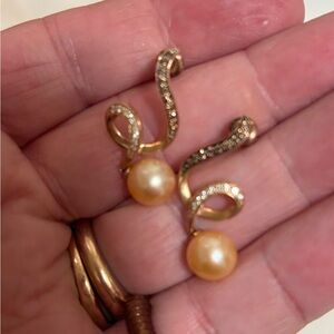 Levian Gold and Pearl Swirl Earrings